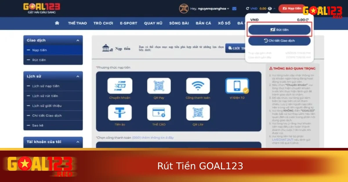 Những điều kiện để rút tiền Goal123 cho người chơi